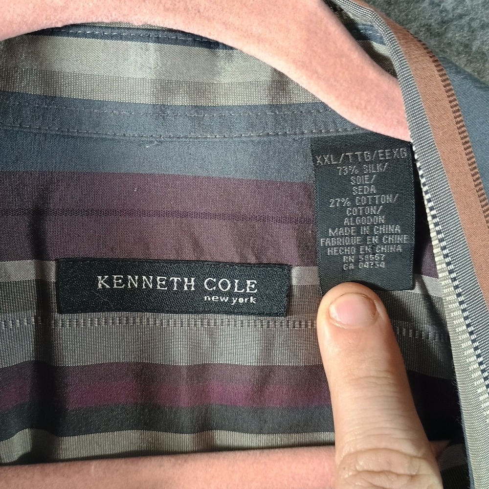 Kenneth Cole Button Down Dress Shirt Mens XXL Striped Pocket‎ Silk Blend 2XL - Picture 3 of 8